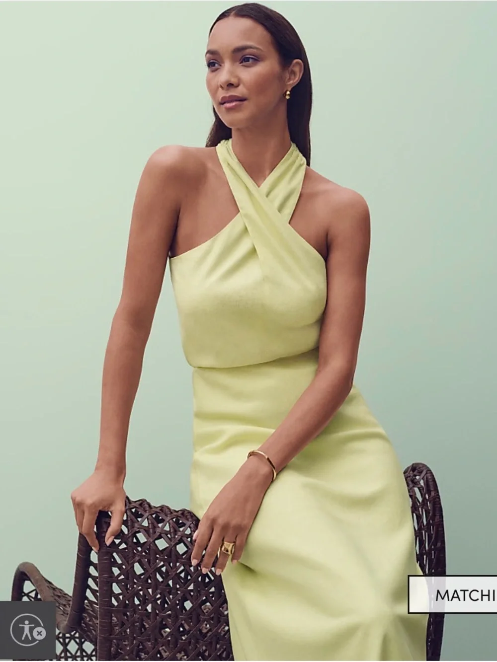 NWT Bestselling Twist Halter Top in Linen Blend in color Lime Slice - Picture 3 of 3